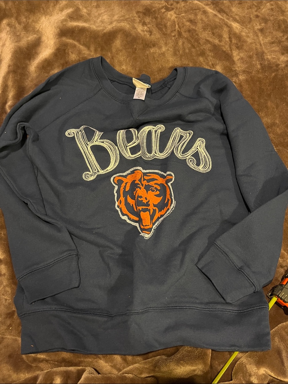 Junk Food Clothing Navy Bears Crewneck Sweatshirt with Orange Bear Patch